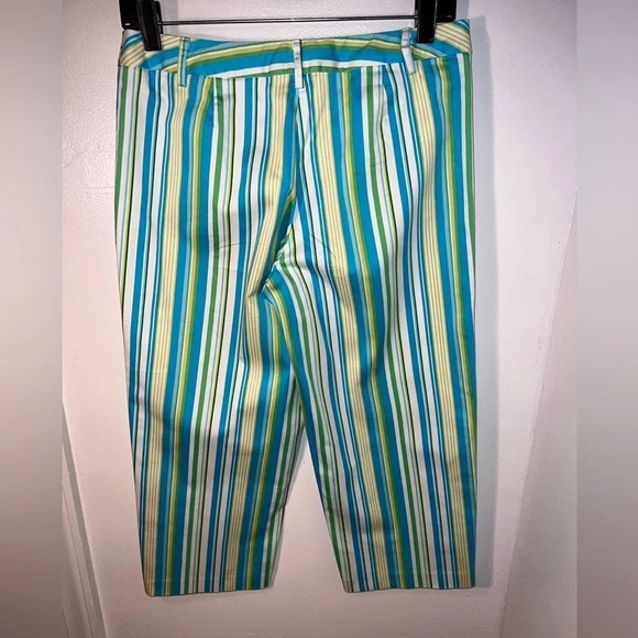 George Stretch,6 turquoise/green striped capri, oversize button zip closure - Picture 7 of 8